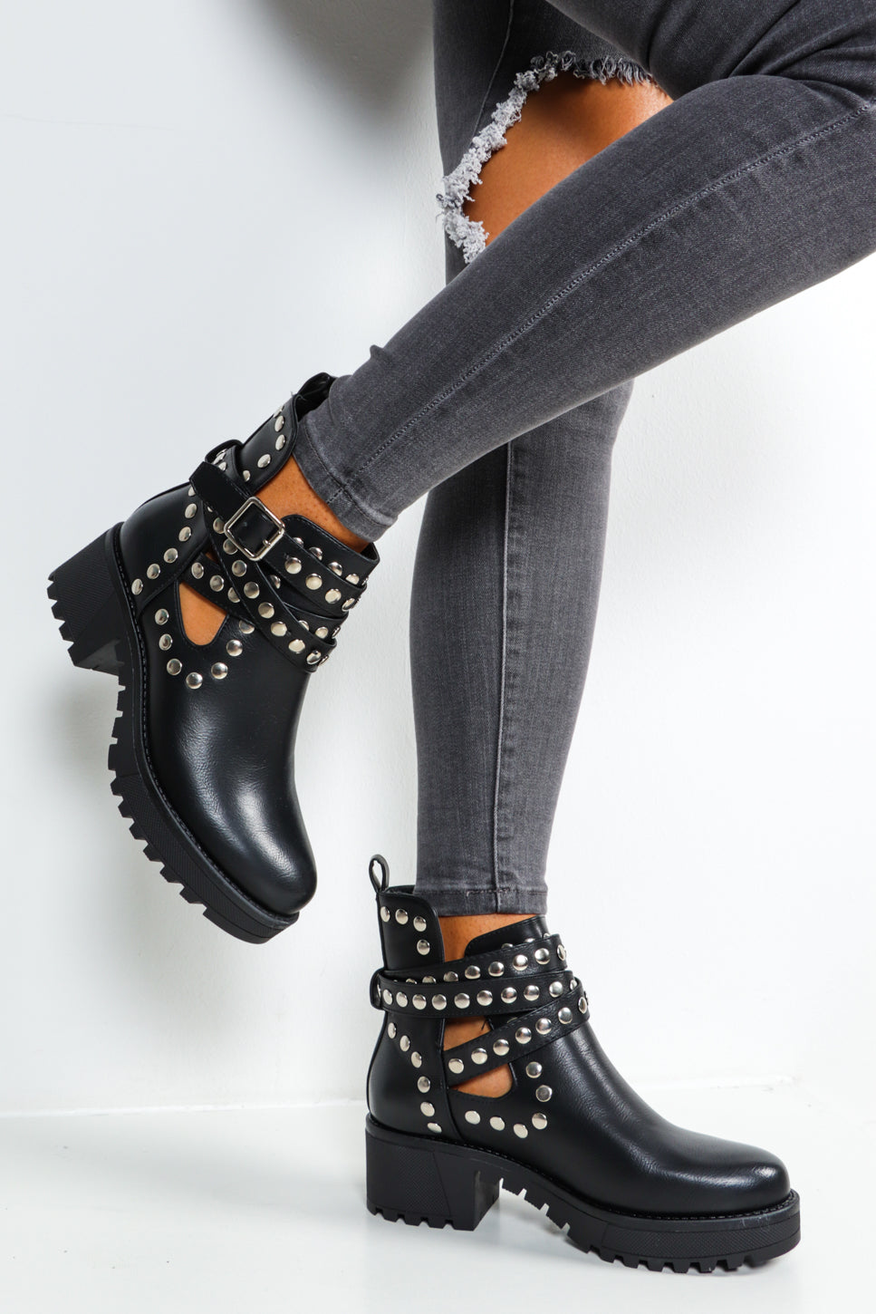 black cut out ankle boots