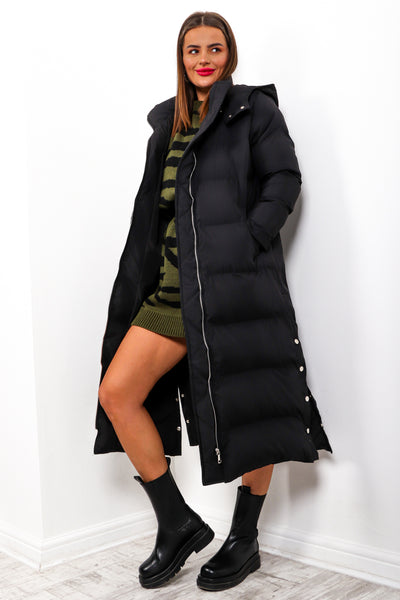 black longline padded coat