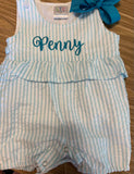 Aqua Seersucker Romper