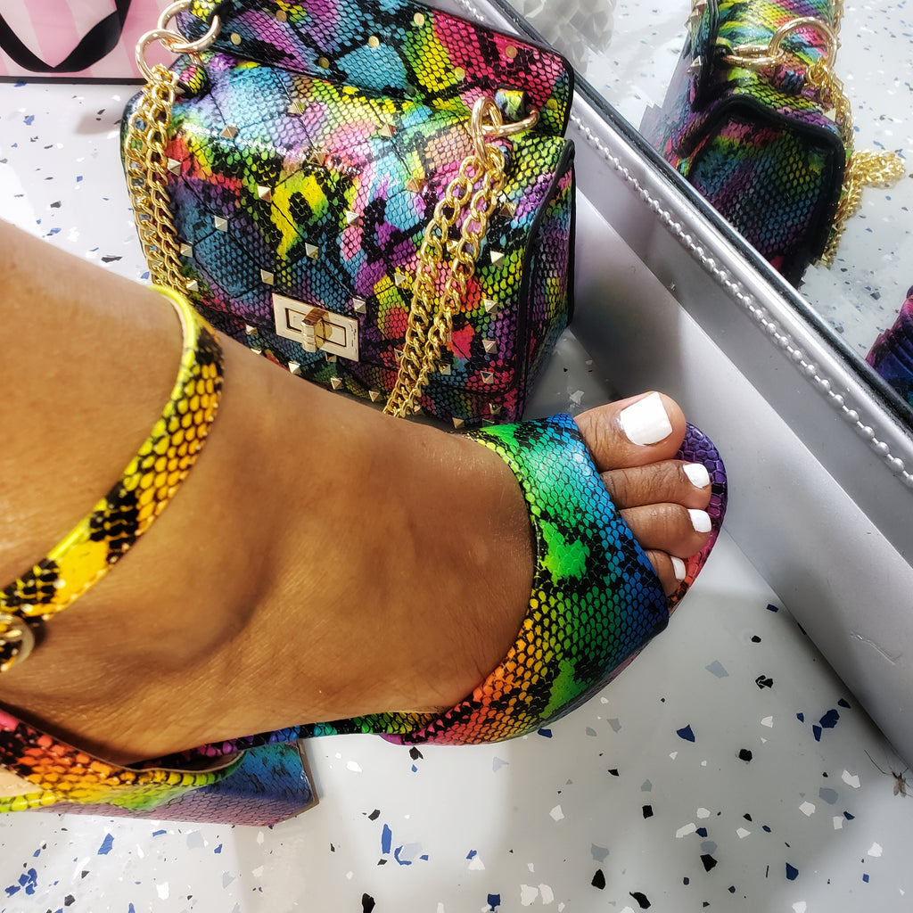 rainbow snakeskin heels