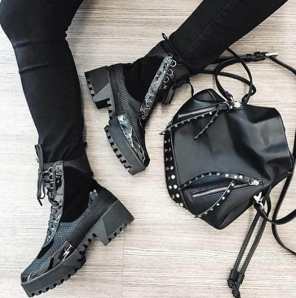 black combat boots with heel