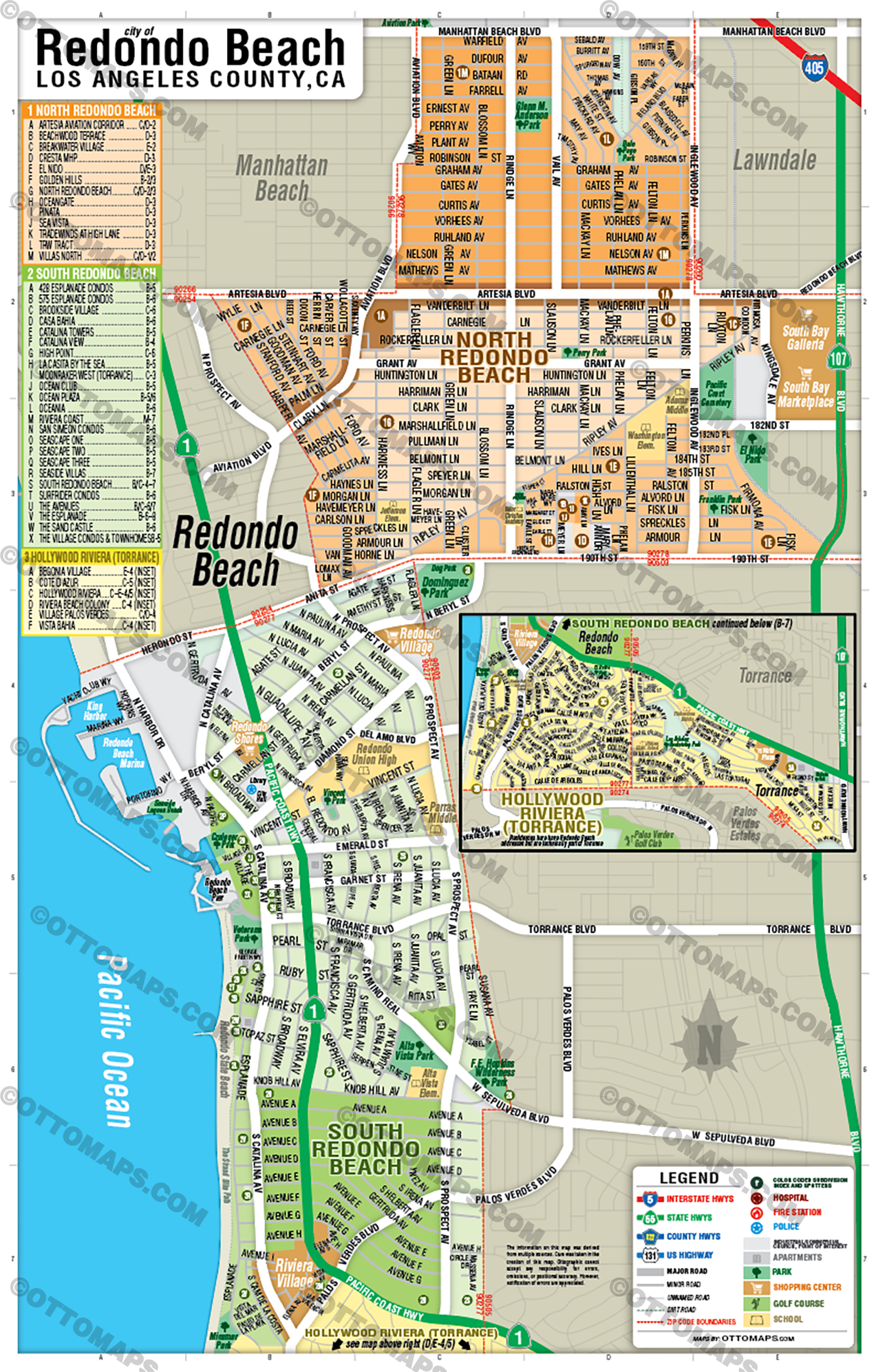 Redondo Beach Map, LA County - FILES - PDF and AI, editable, vector, royalty free