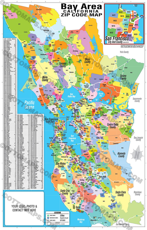 Zip Code Map Bay Area Bay Area Zip Code Map (Zip Codes colorized) – Otto Maps