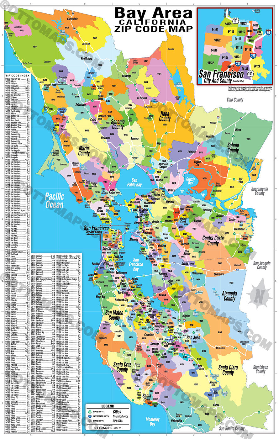 Bay Area Zip Code Map Zip Codes Colorized Otto Maps 