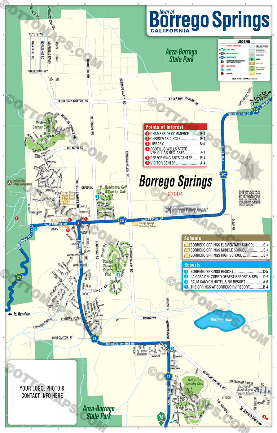 Borrego Springs Map, San Diego County, CA – Otto Maps