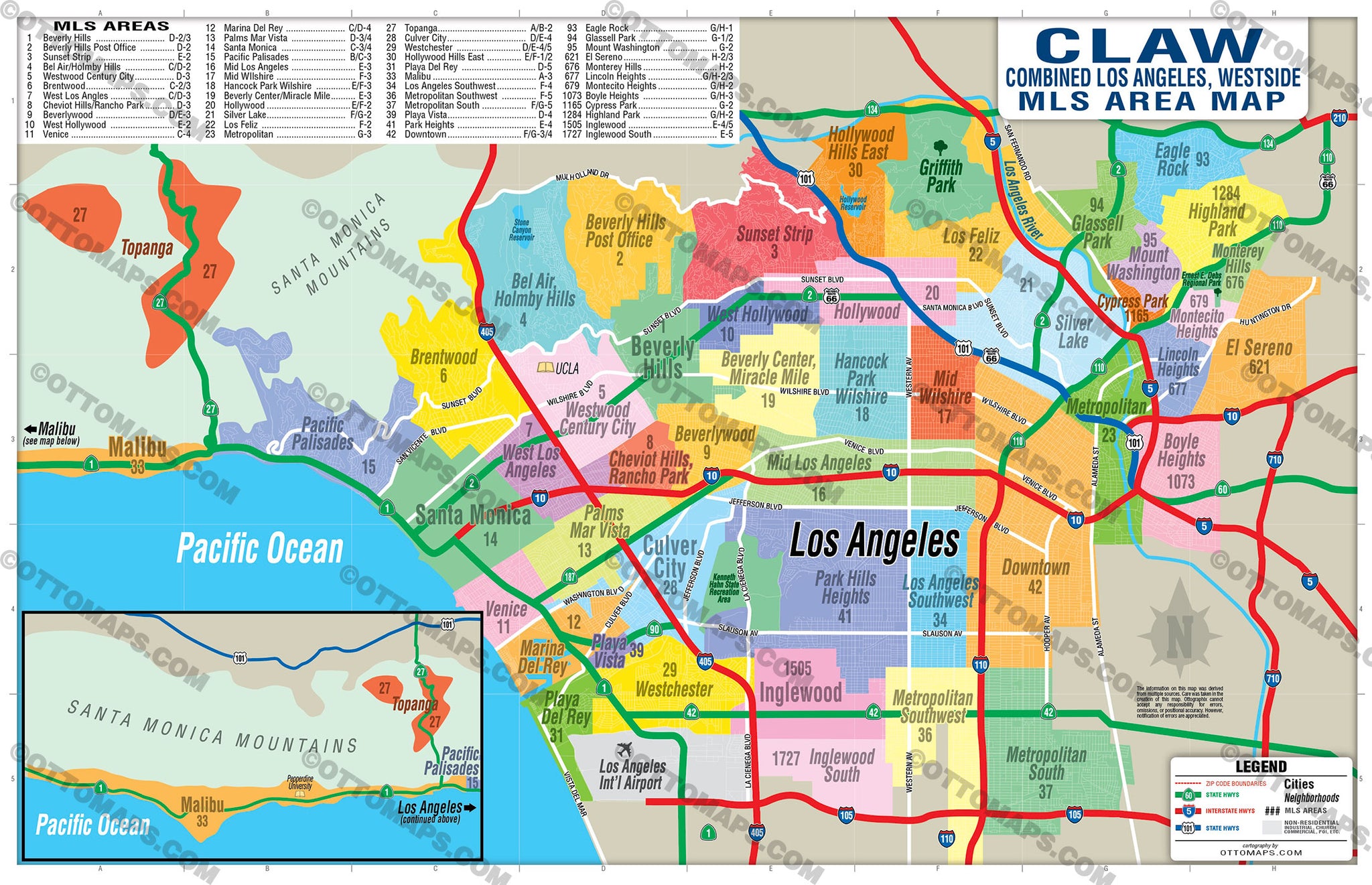 CLAW Combined Los Angeles Westside MLS Area Map Otto Maps