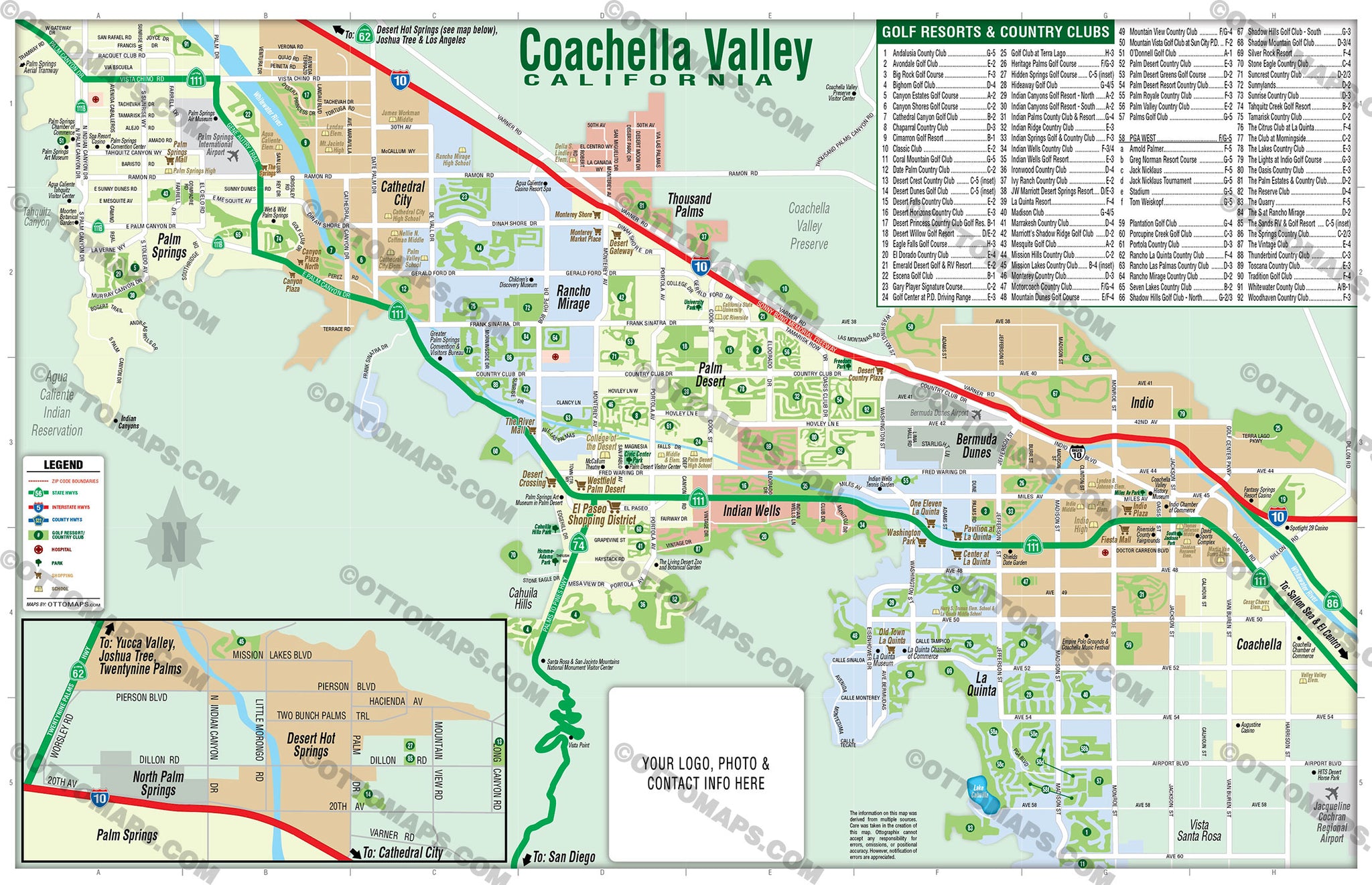 Coachella Valley Map with Golf Index, Riverside County, CA Otto Maps