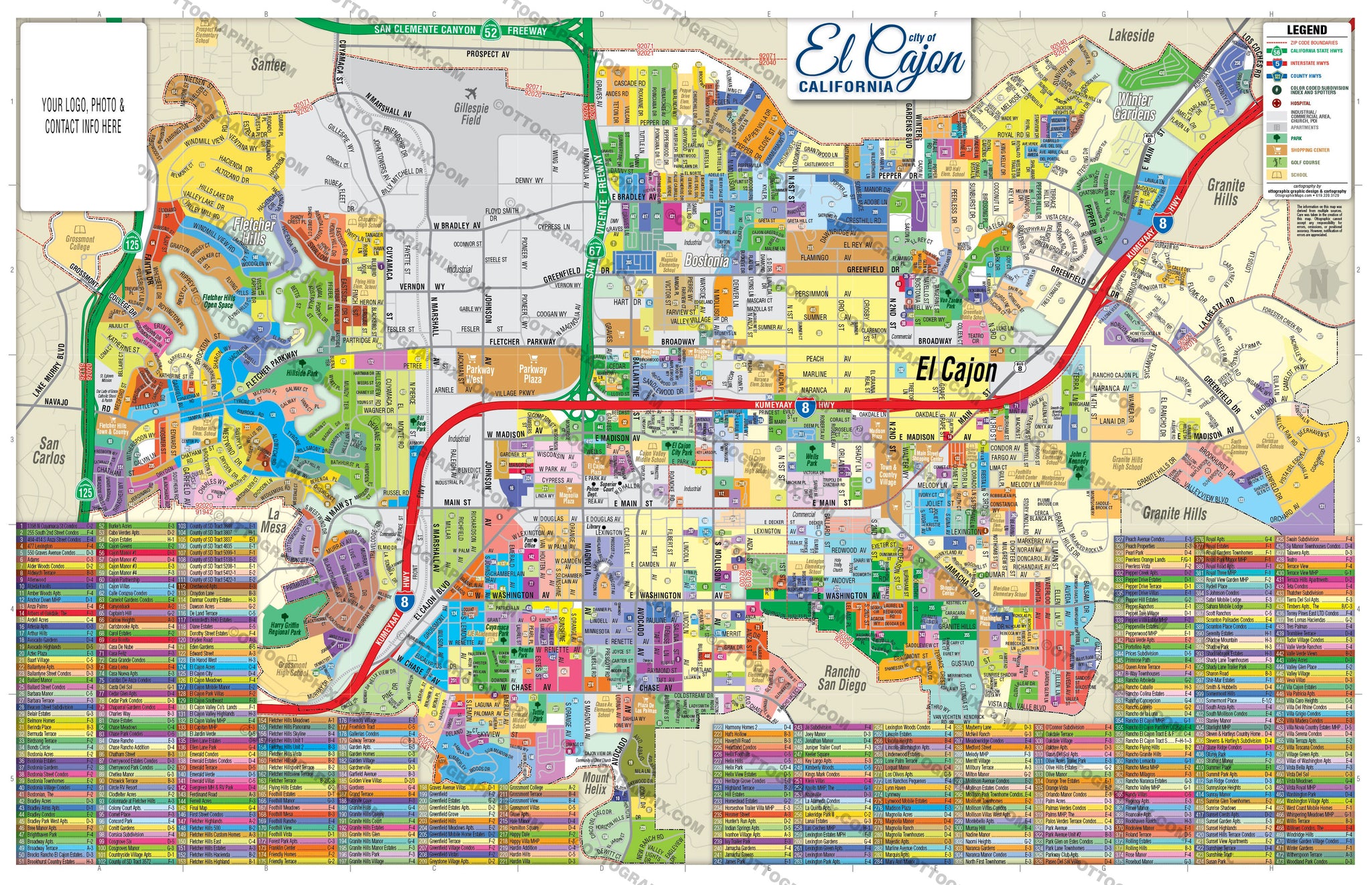 El Cajon Map 3 Versions Full East West San Diego County Ca