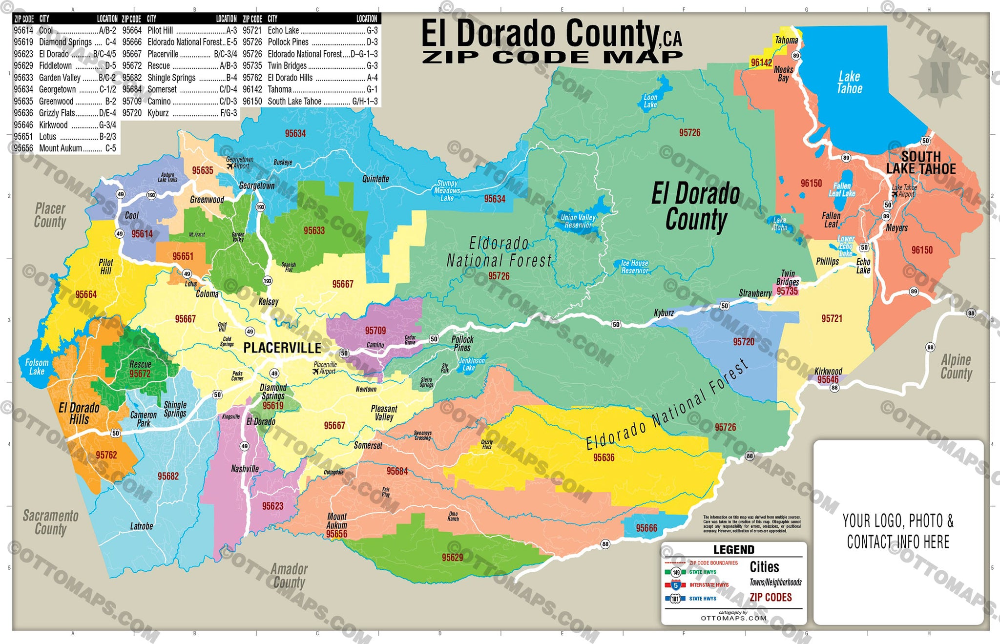 El Dorado County Zip Code Map Otto Maps