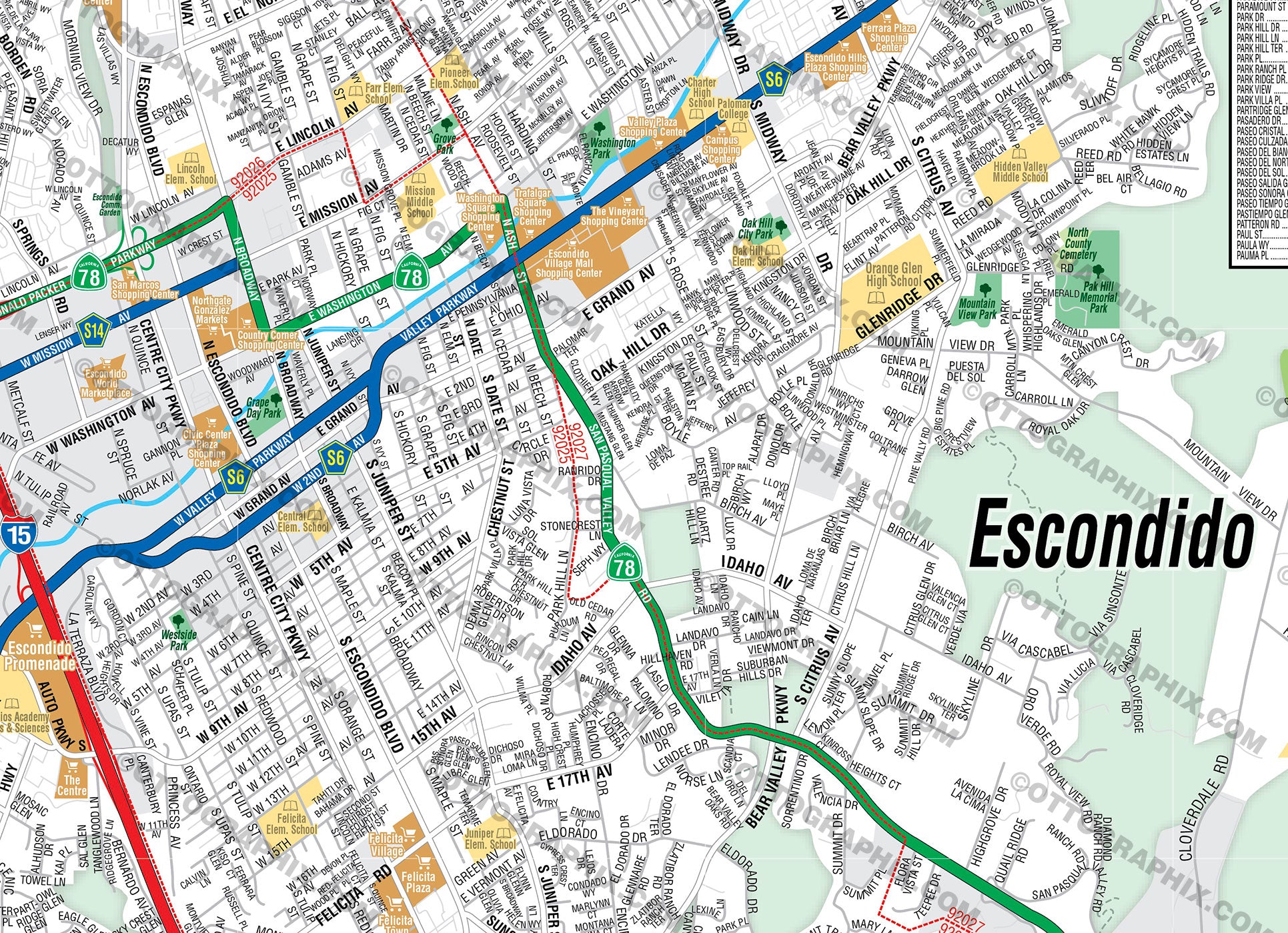 Escondido CA Zip Code Map   EscondidoStreetMap FULL ZOOM 1024x1024@2x 