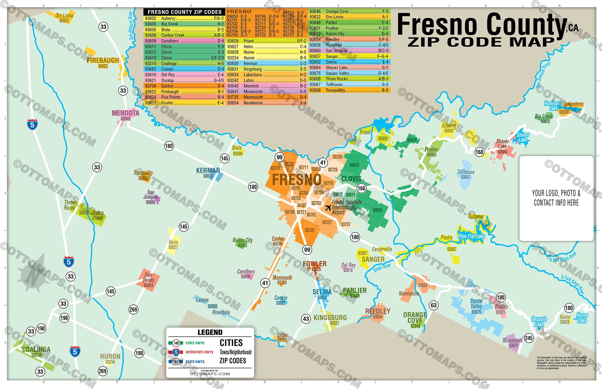 Fresno County Zip Code Map California Otto Maps