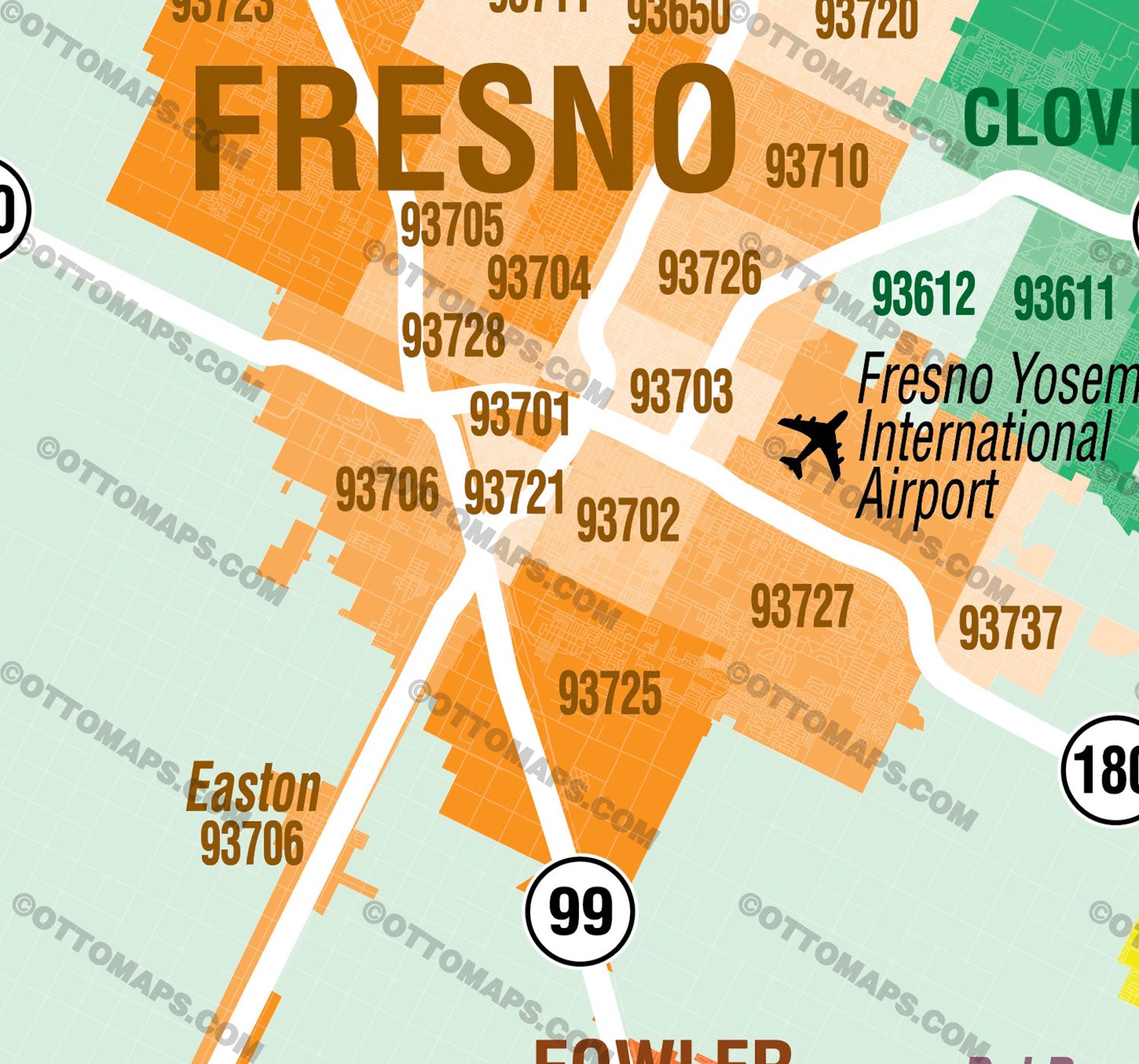 Fresno County Zip Code Map California Otto Maps