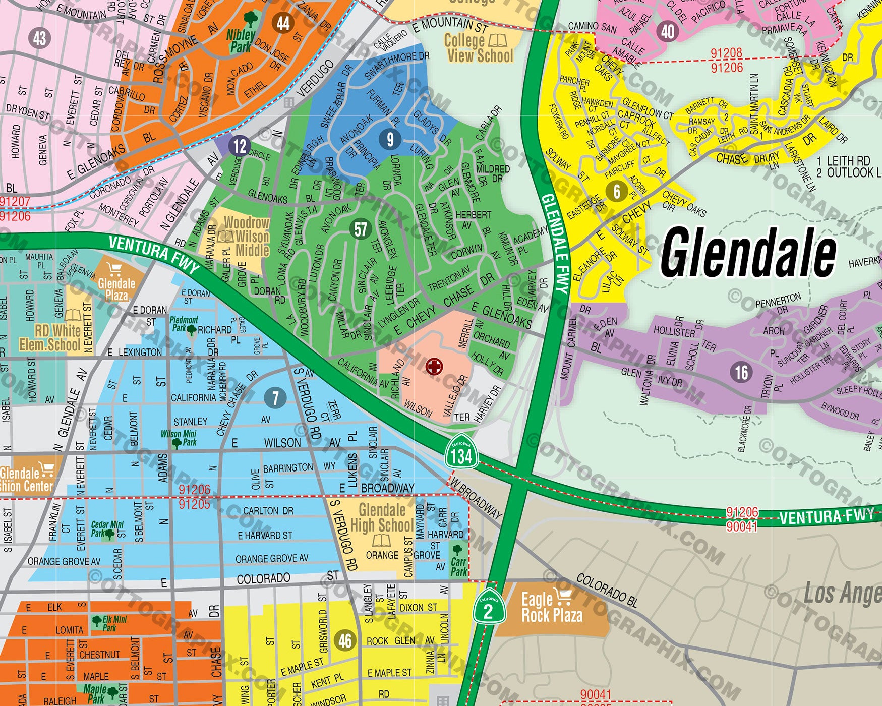 Glendale Map Los Angeles County CA Otto Maps   GlendaleSubdivisionMap ZOOM 1024x1024@2x 