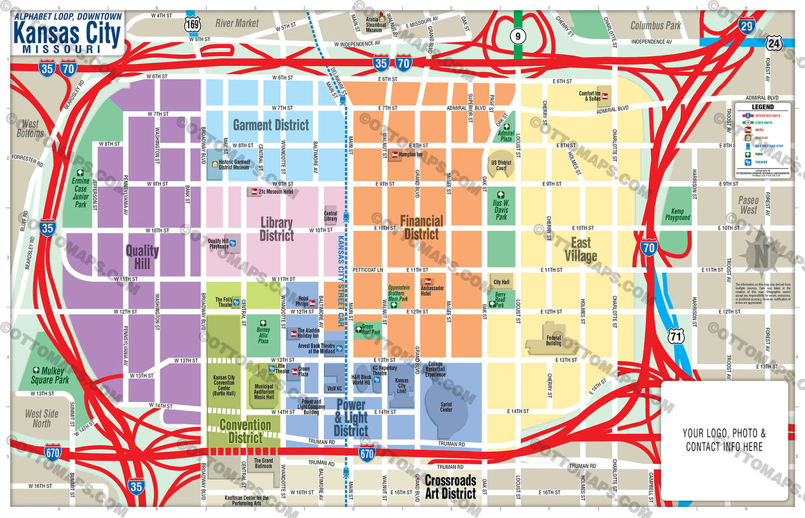 Kansas City Downtown Map (Alphabet Loop Map)- PDF and layered, editable