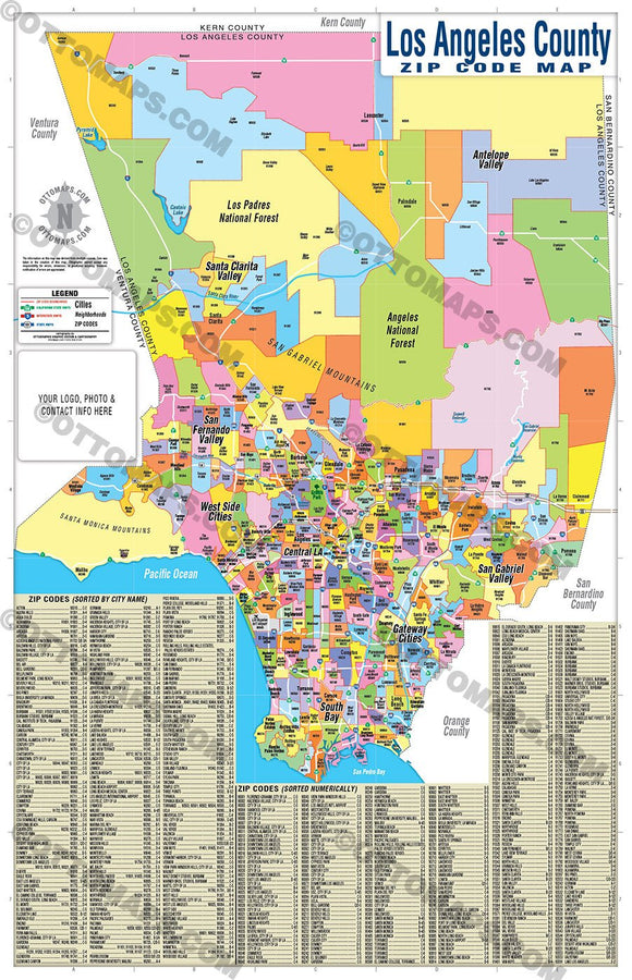 Los Angeles Zip Code Map - FULL (Zip Codes colorized) – Otto Maps