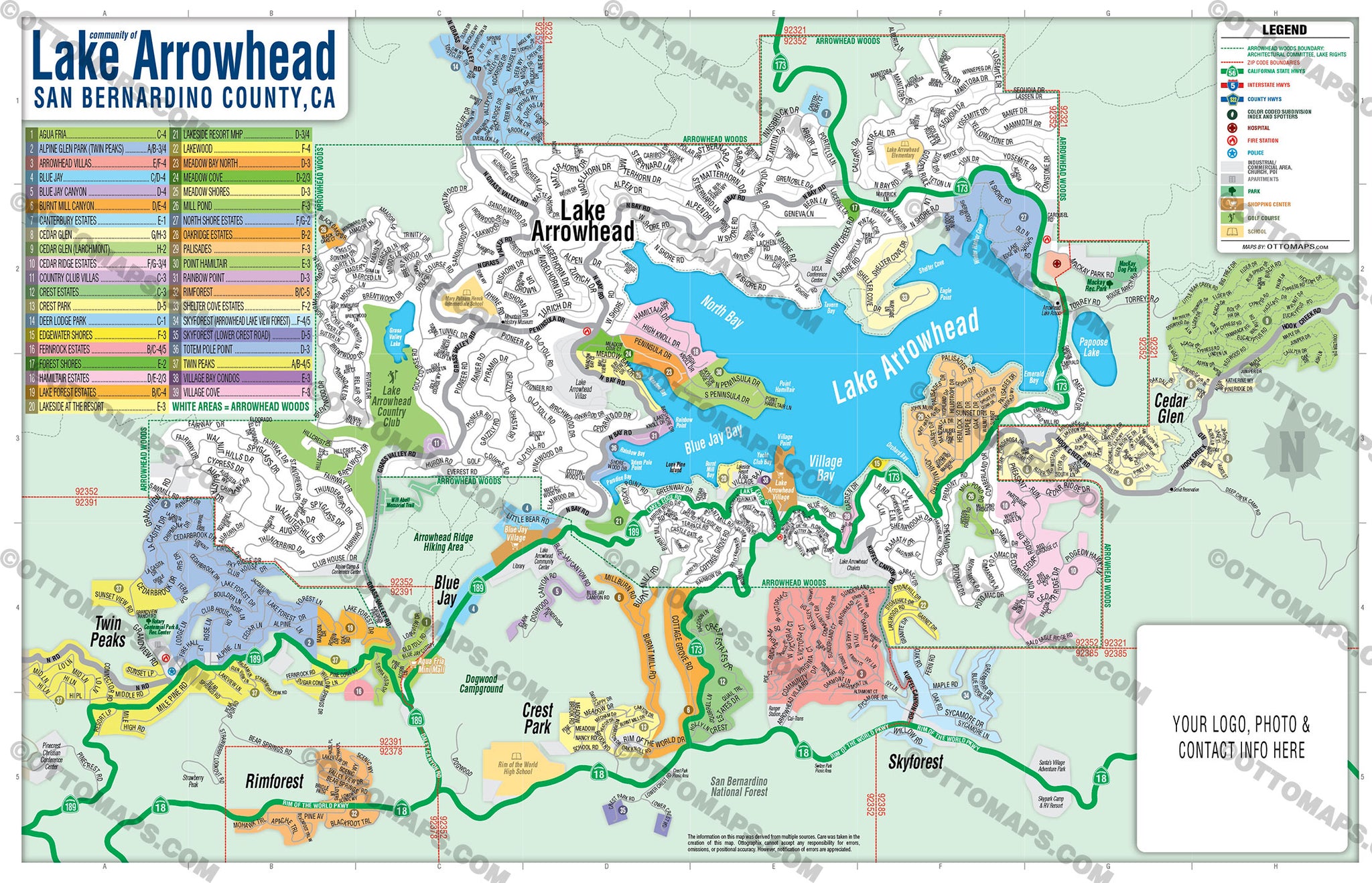 Lake Arrowhead Map San Bernardino County Ca Otto Maps 4585