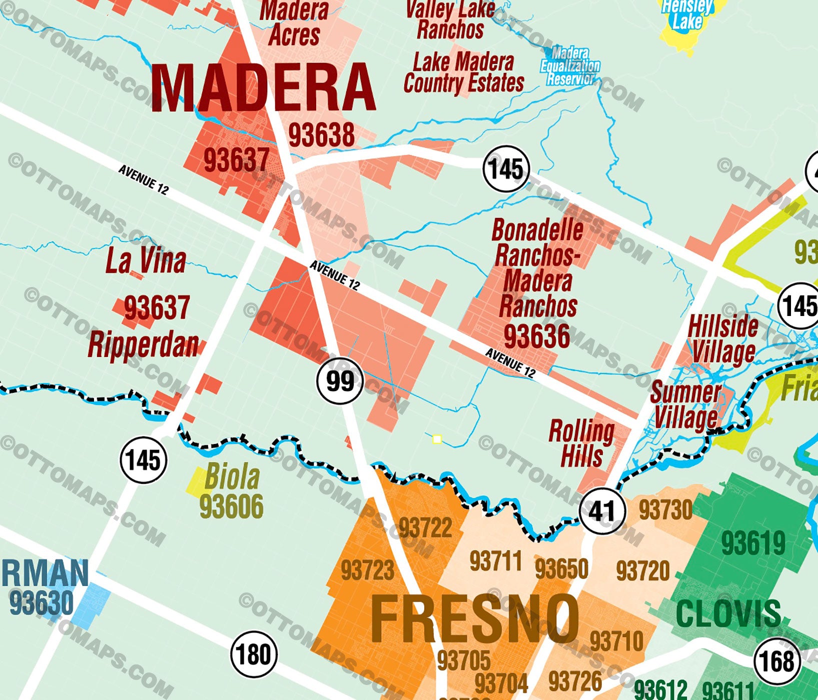 Madera And Fresno Counties Zip Code Map California Otto Maps   MaderaFresnoCountiesZipCodeMap ZOOM 1024x1024@2x 