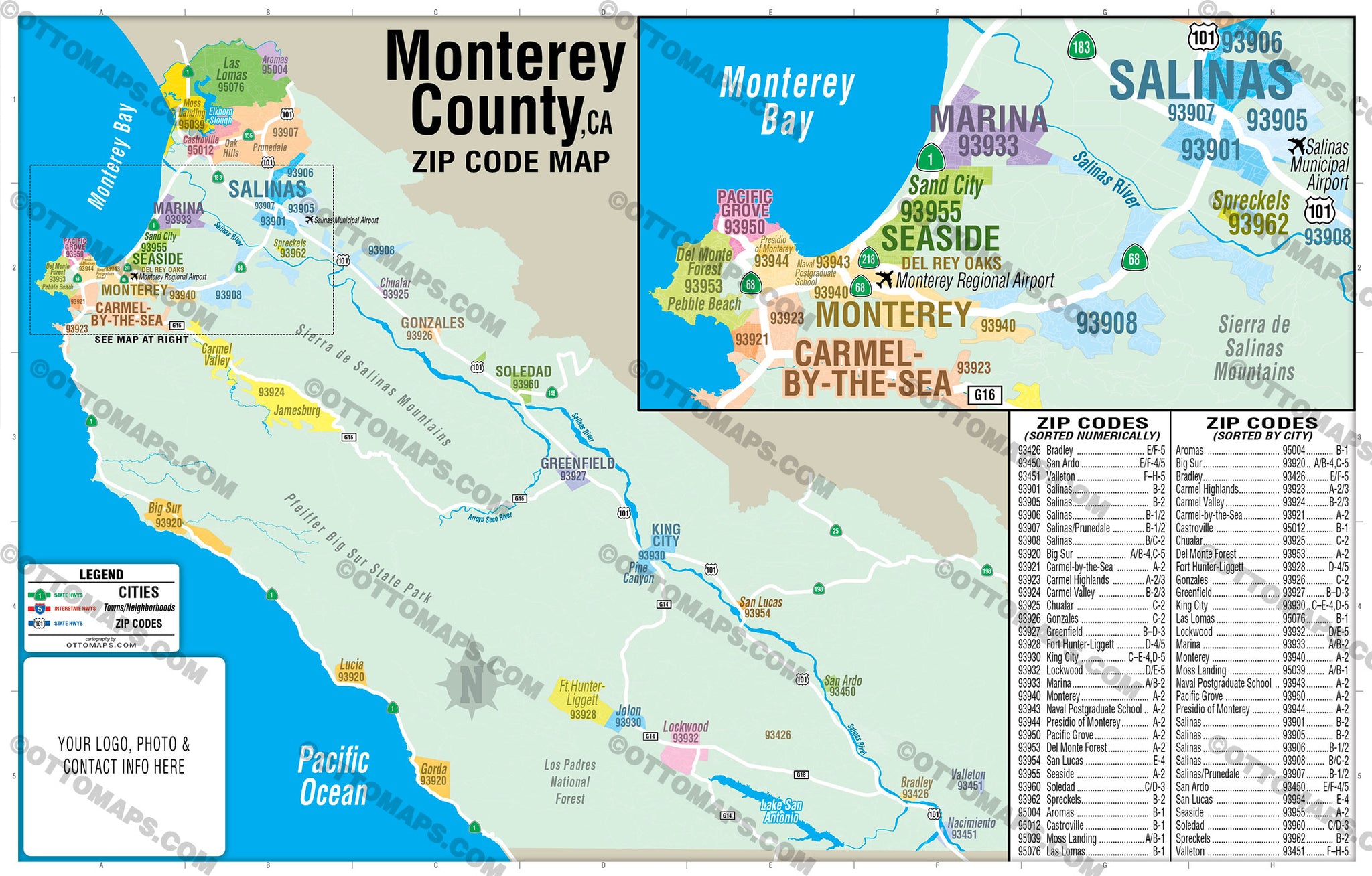 Monterey County Zip Code Map California Otto Maps