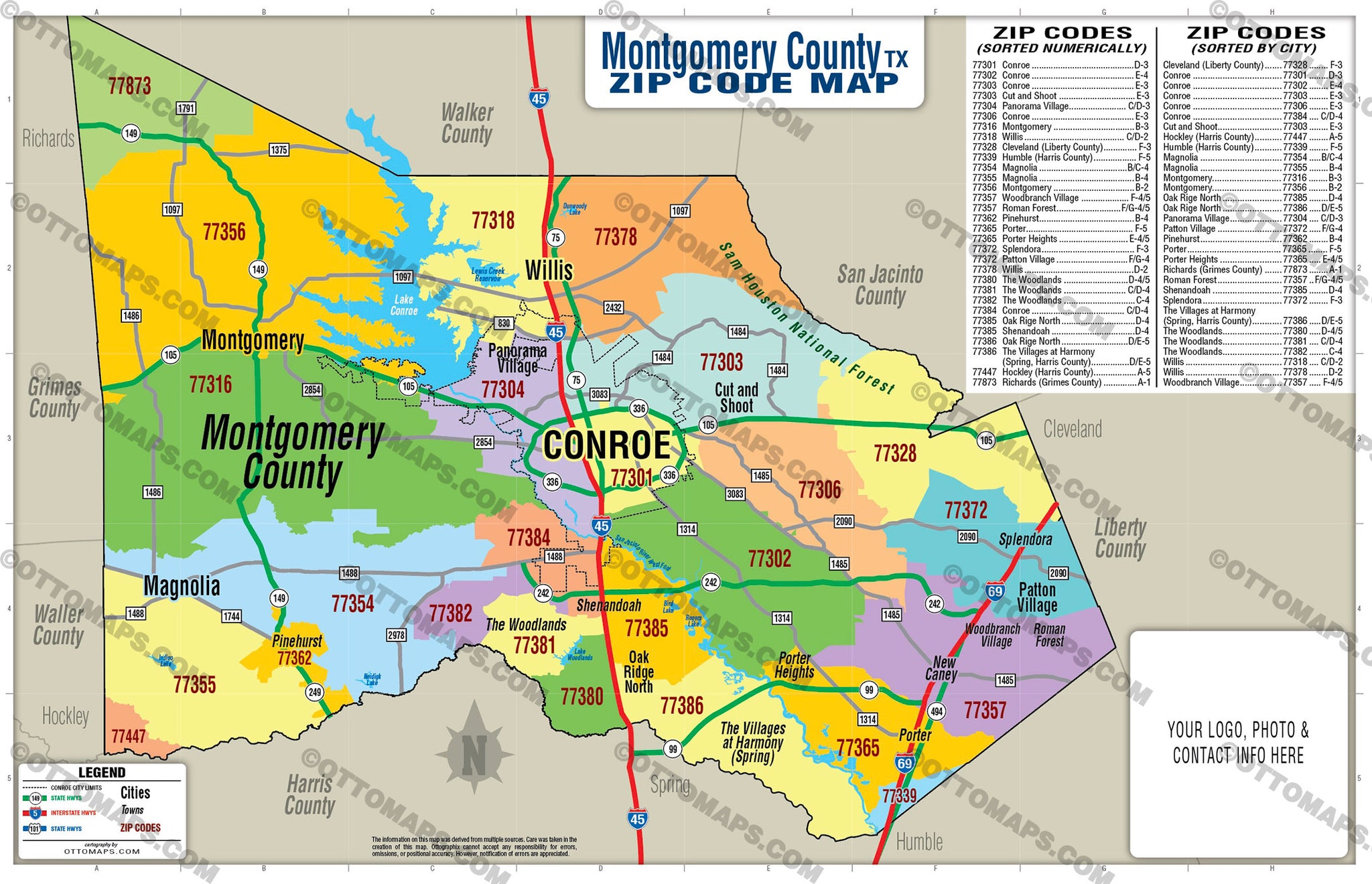 Montgomery County, Texas Zip Code Map Otto Maps