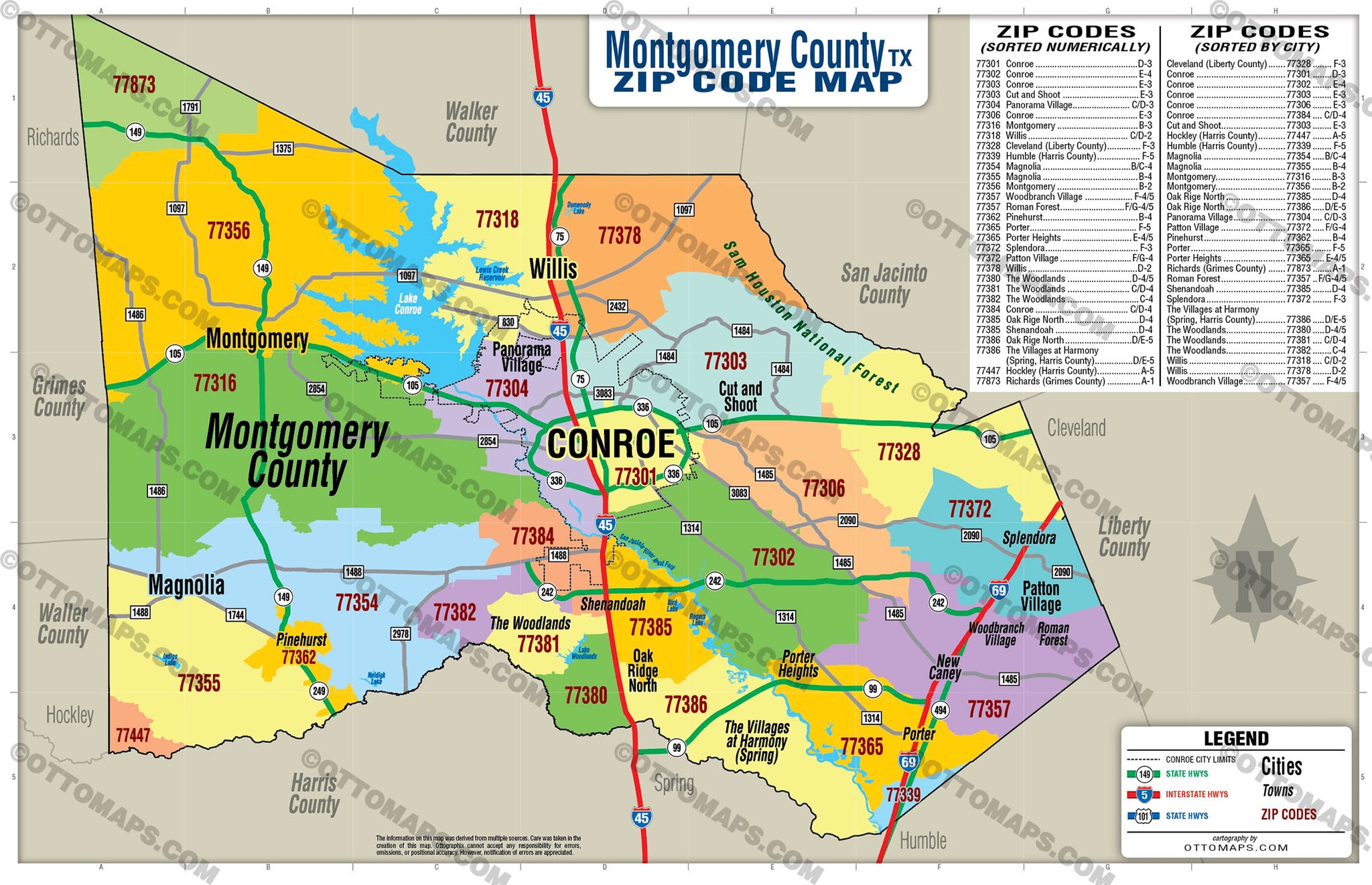 Montgomery County, Texas Zip Code Map – Otto Maps