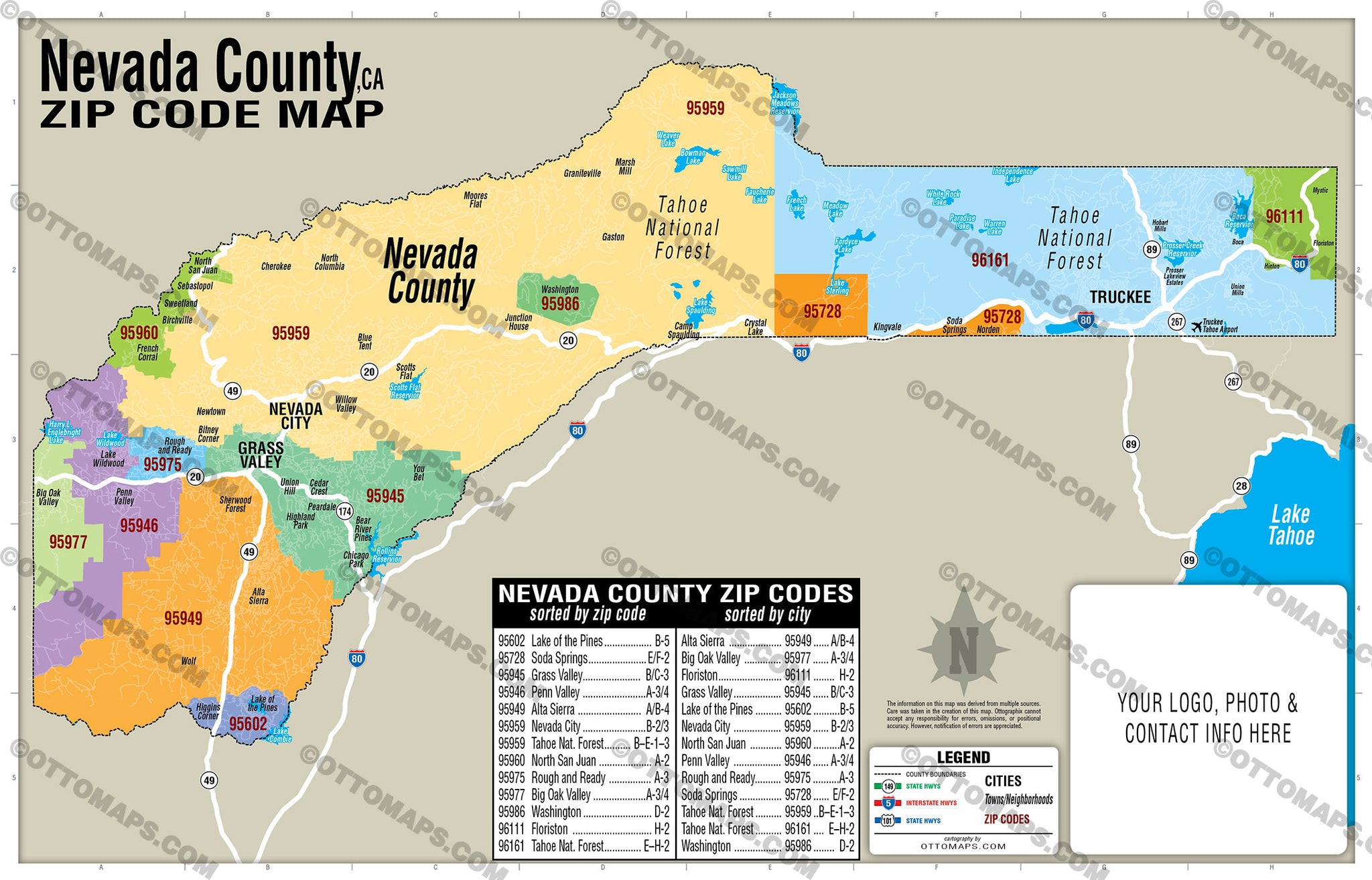 Nevada County Zip Code Map California Otto Maps 9414