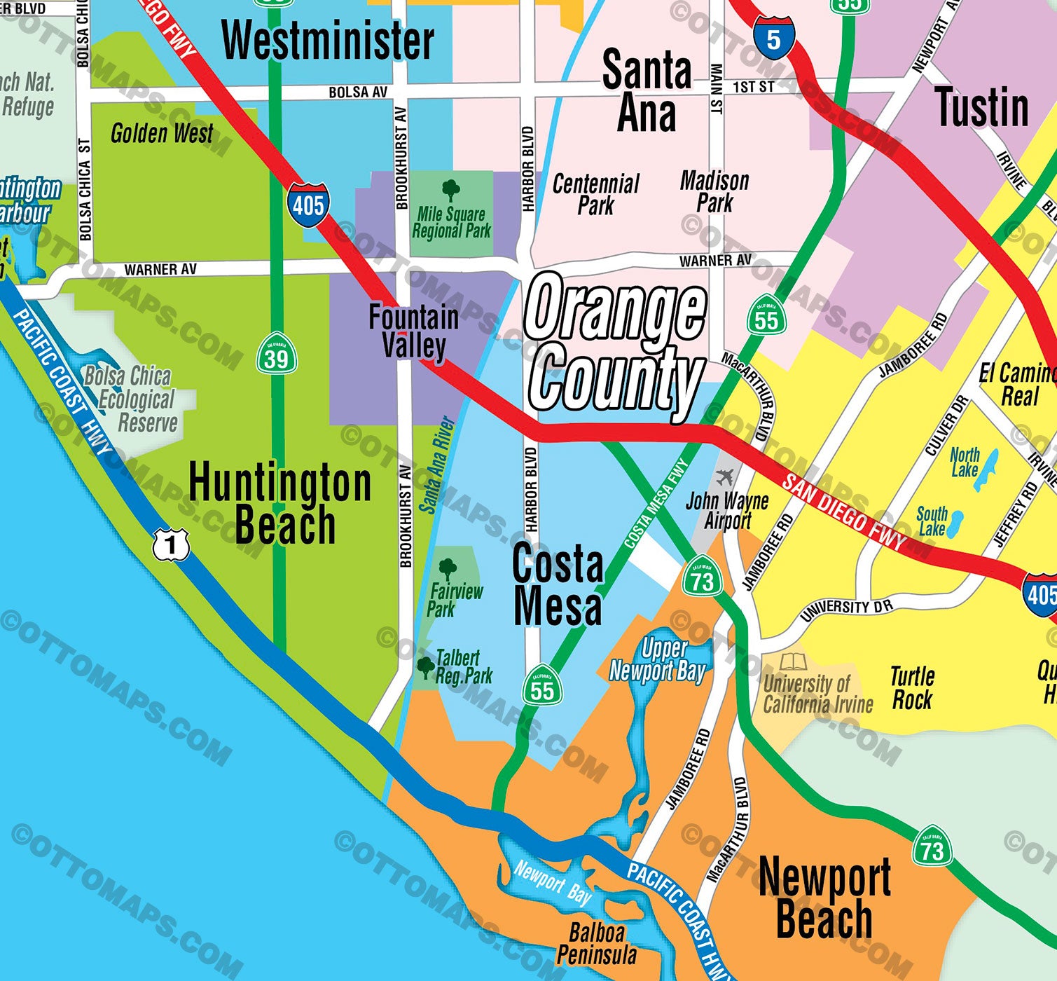 Orange County Map (no Zip Codes) – Otto Maps