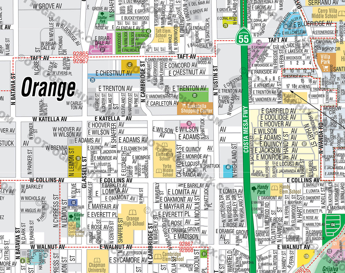 Orange Map City Of Orange Orange County CA Otto Maps   OrangeSubdivisionMap ZOOM 1200x1200 