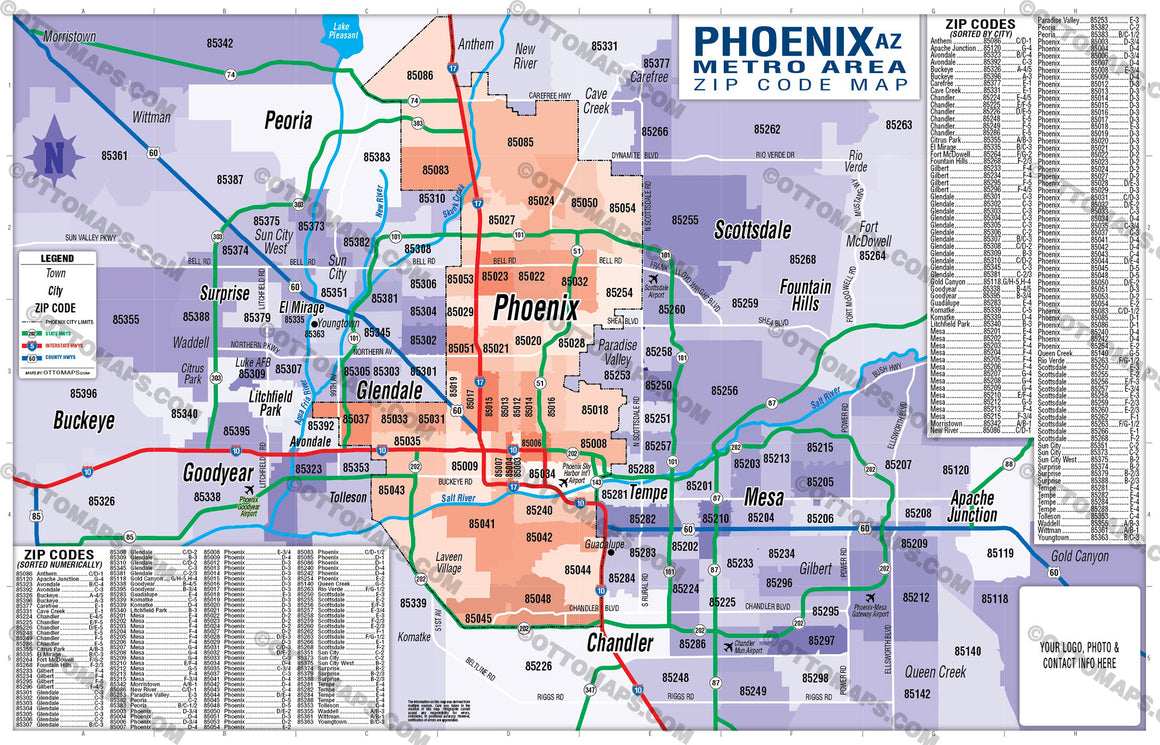 Phoenix Metro Area Zip Code Map Zip Codes Colorized Otto Maps Images