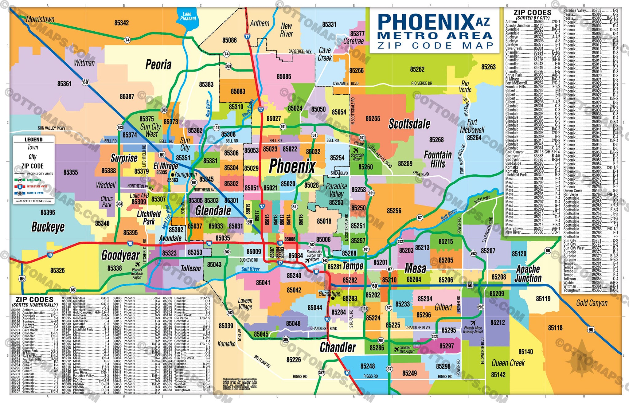 Phoenix Metro Area Zip Code Map Zip Codes Colorized Otto Maps 