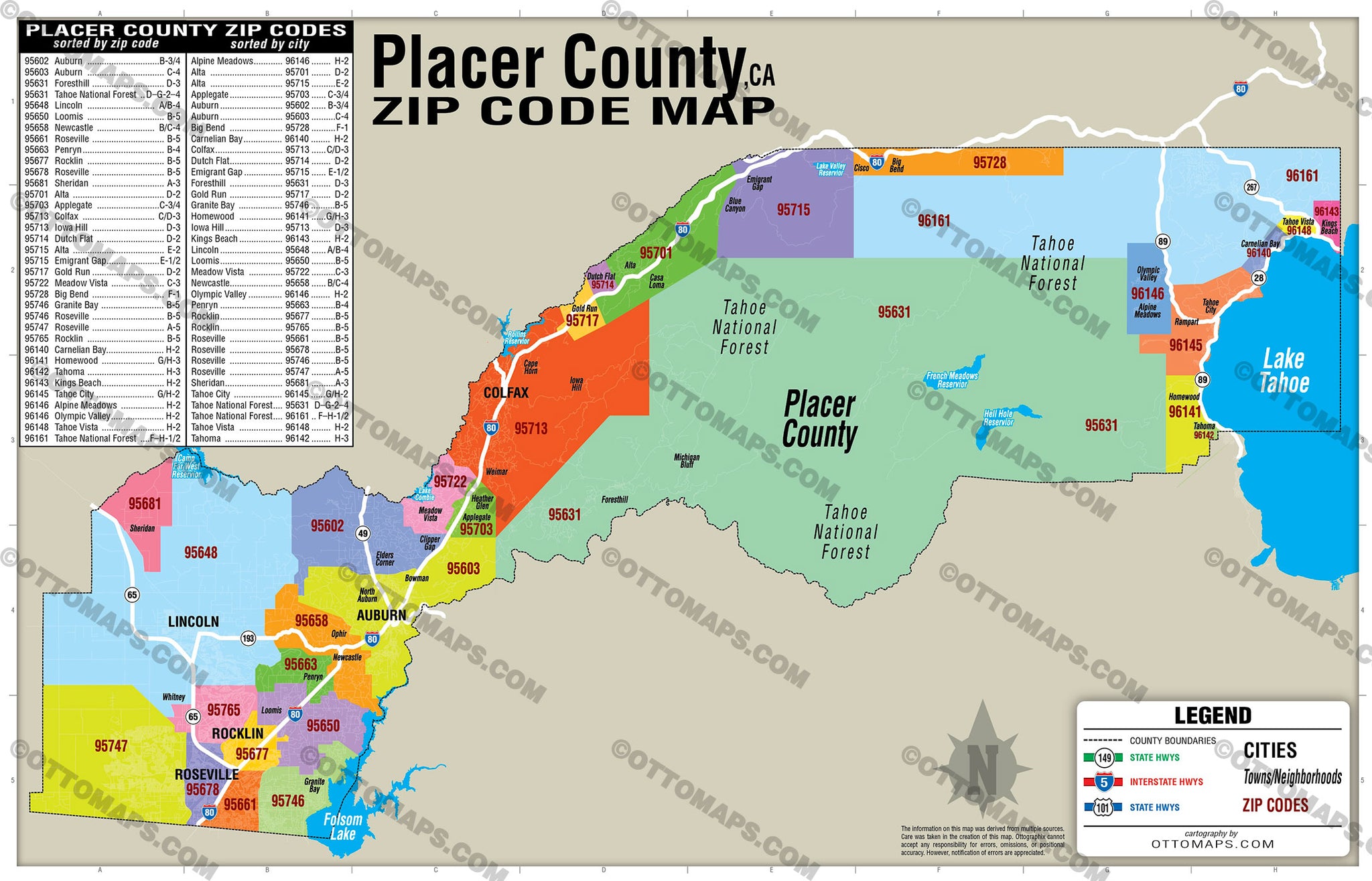 Placer County Zip Code Map California Otto Maps