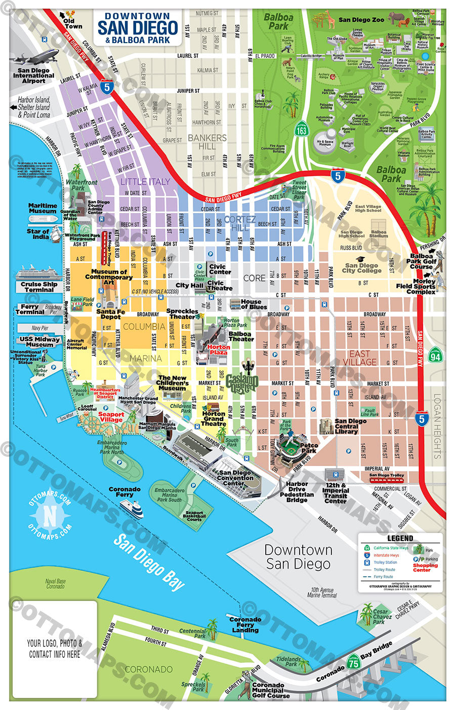 map downtown san diego Downtown San Diego Tourist Map With Balboa Park Map Otto Maps map downtown san diego