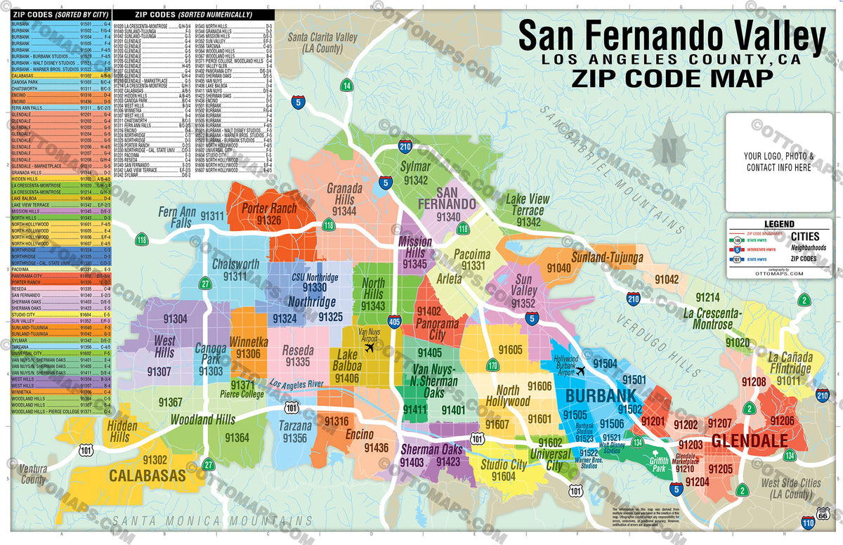 San Fernando Valley Zip Code Map Los Angeles Otto Maps