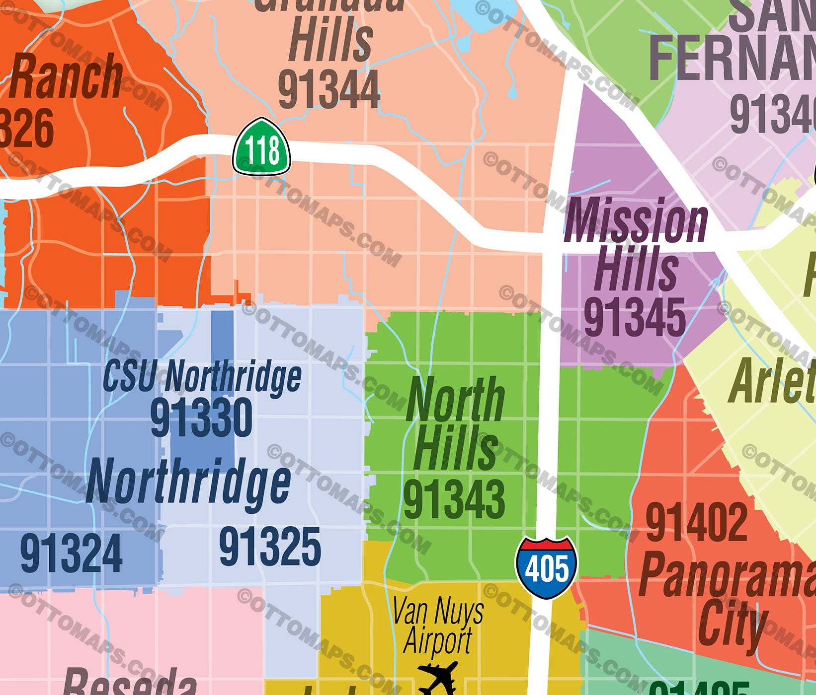 San Fernando Valley Zip Code Map - Los Angeles – Otto Maps
