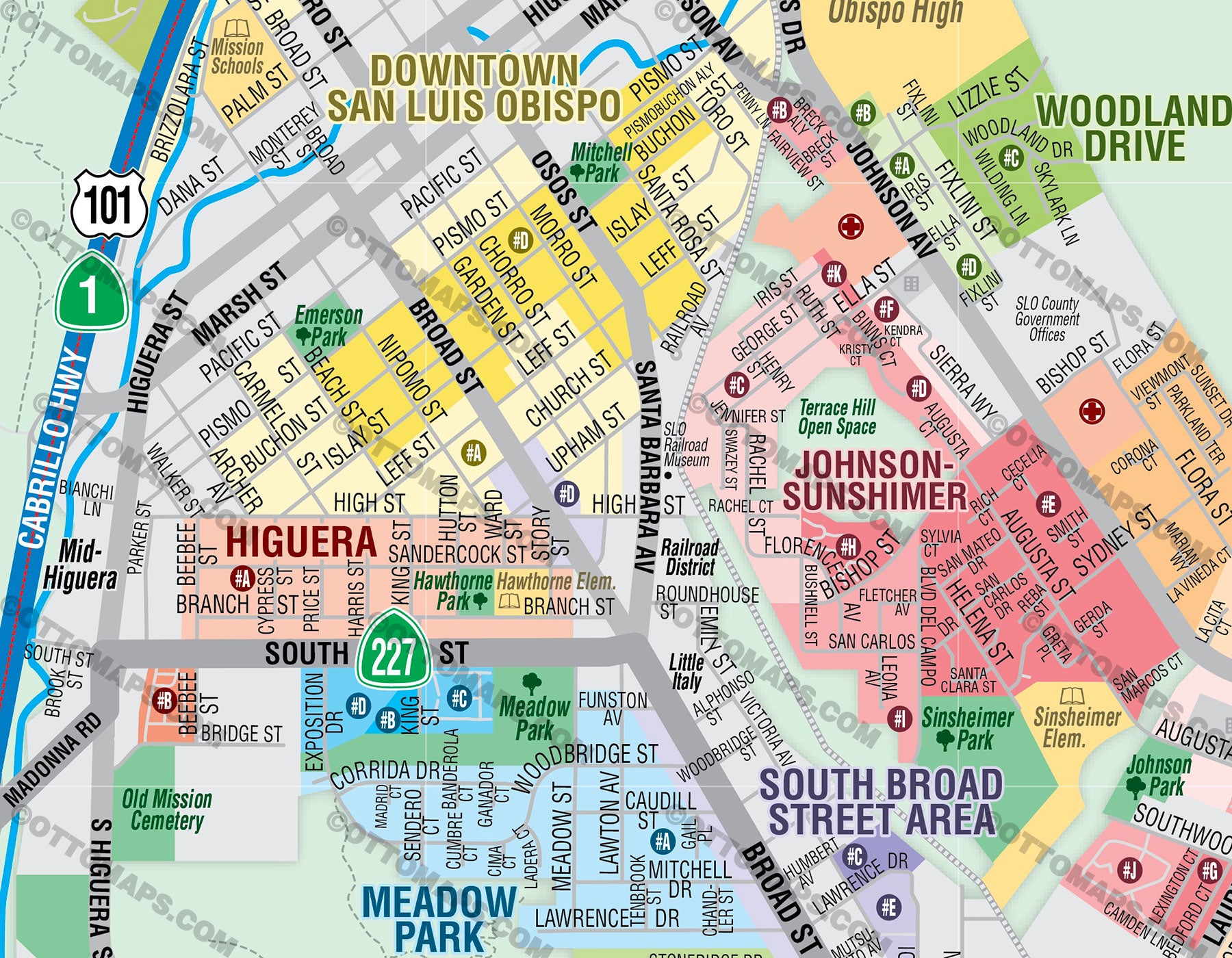 San Luis Obispo Map PDF, editable, royalty free Otto Maps