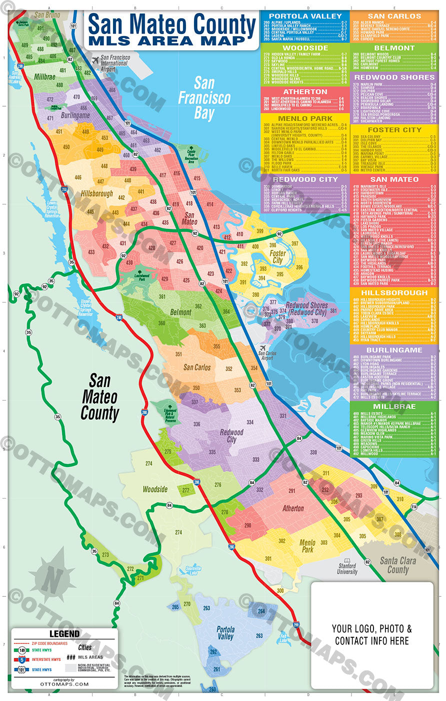 San Mateo County Map South With Mls Areas Otto Maps