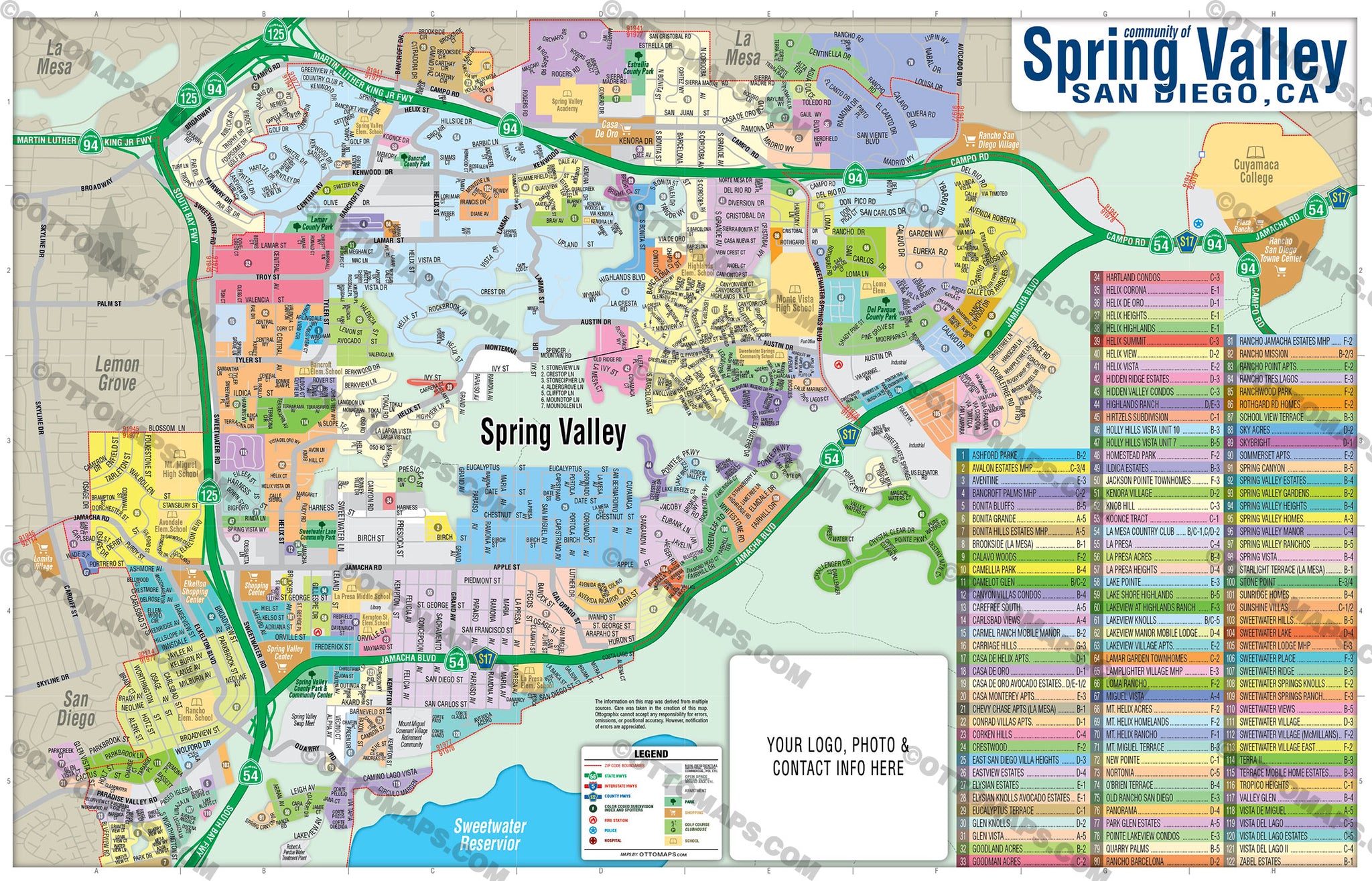 Spring Valley Map, San Diego County, CA Otto Maps