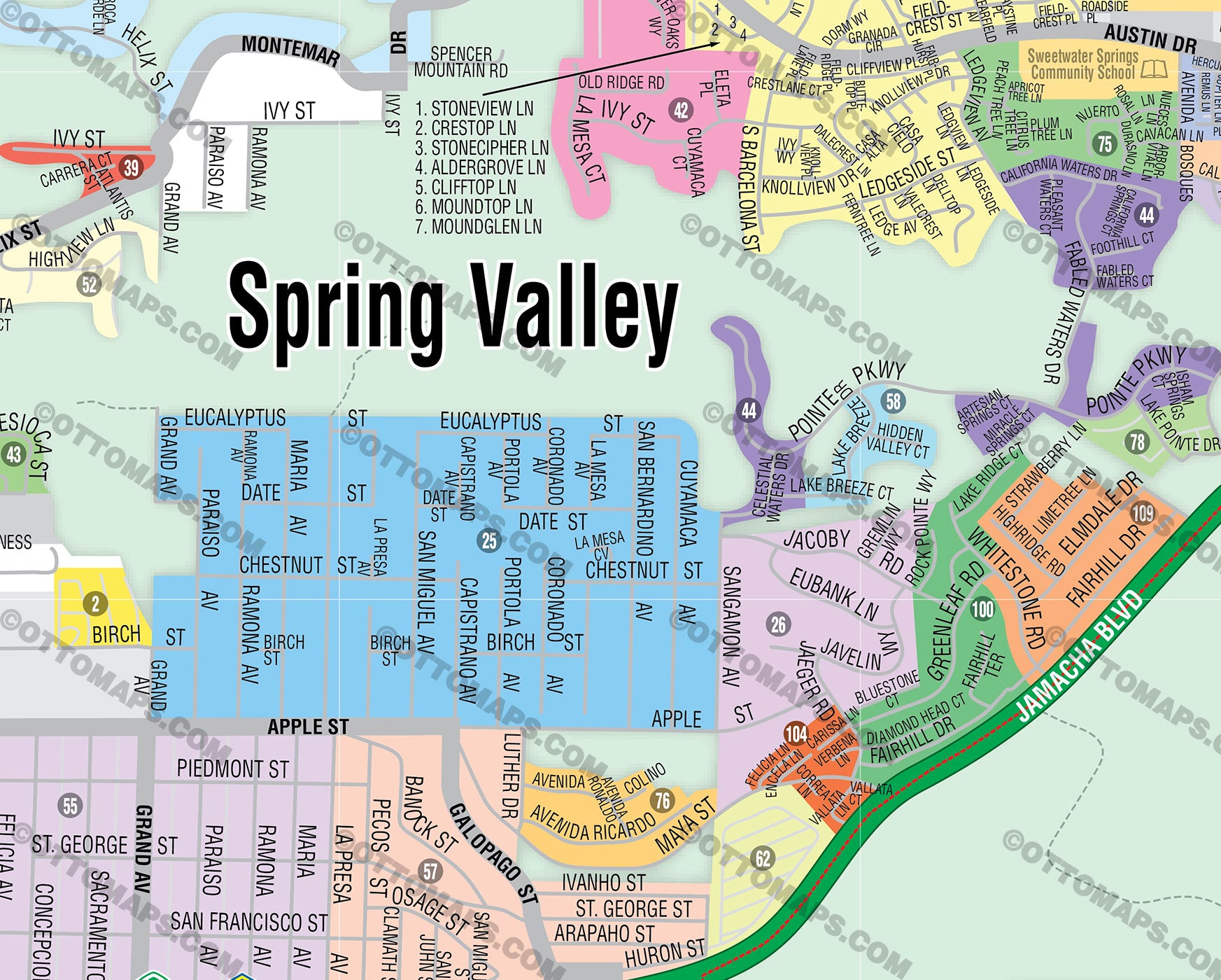 Spring Valley Map, San Diego County, CA Otto Maps