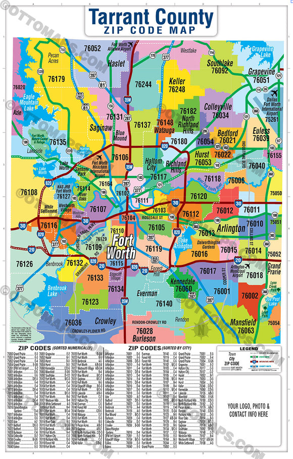 Tarrant County, TX Zip Code Map Otto Maps