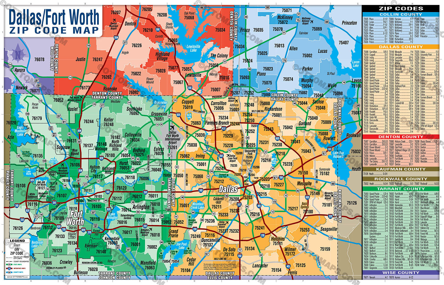 Dallas Fort Worth Zip Code Map Counties Colorized Otto Maps 6985