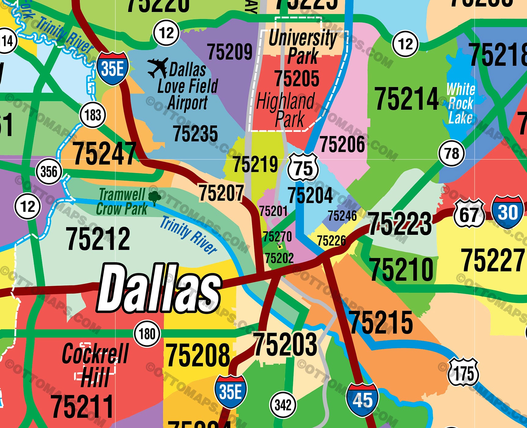 Dallas Fort Worth Zip Code Map - Zip Codes Colorized – Otto Maps