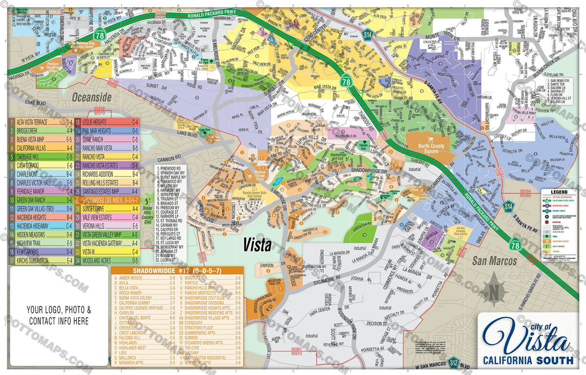 Vista Map South San Diego County Ca Otto Maps