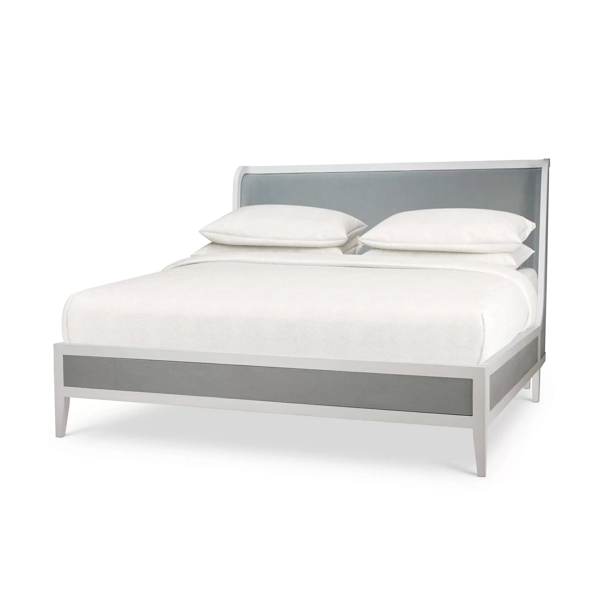 Mornington King Upholstered & Linen Wrapped Bed w/ True White Frame Yuko Sky