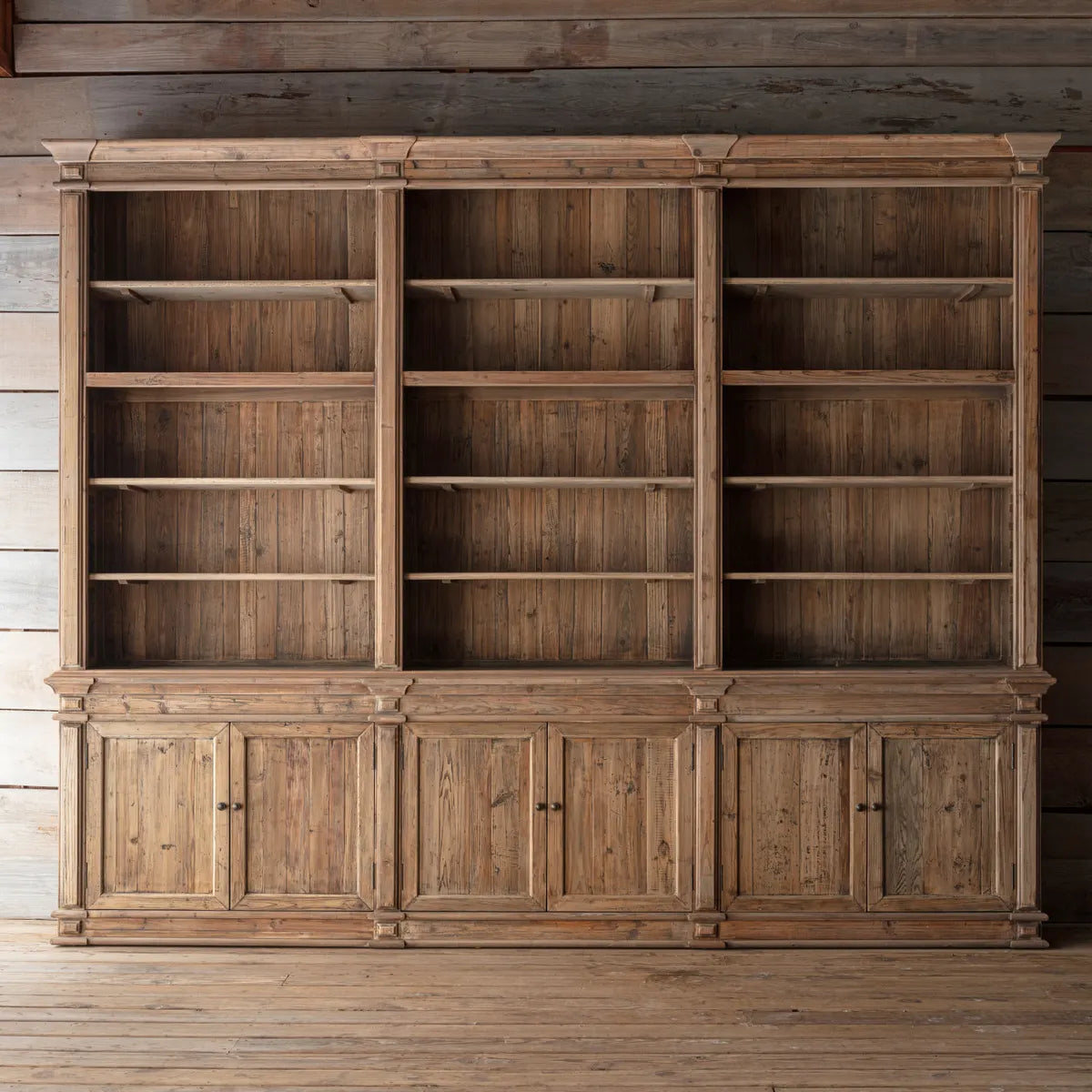 OLD PINE THREE SECTION LIBRARY Display Cabinet 118"