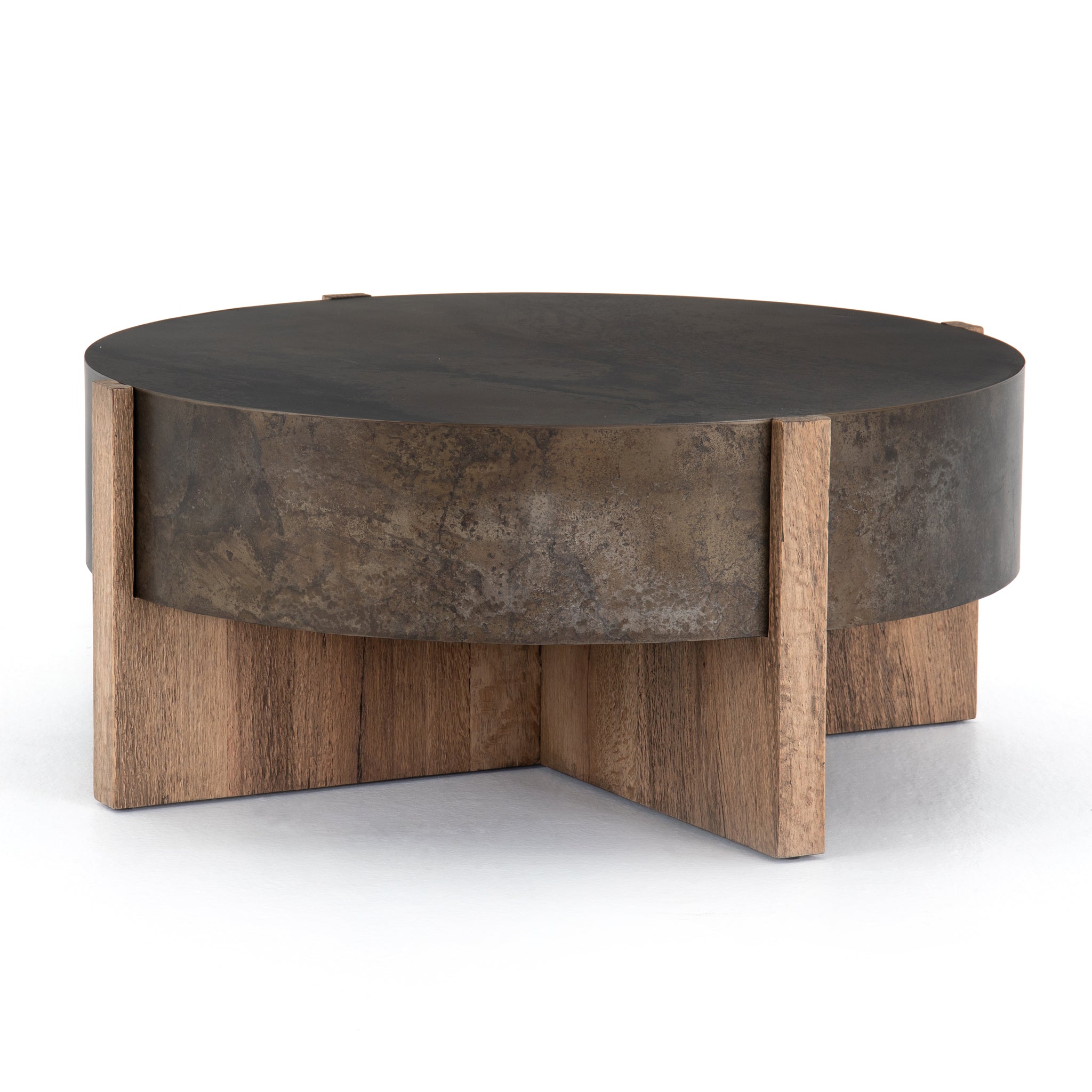 Modern Rustic Oak Round Drum Coffee Table Furniture On Main