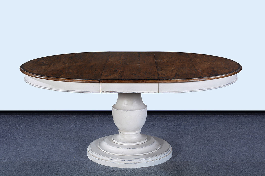 54" Scott Pedestal extension Dining Table White with Pecan Top