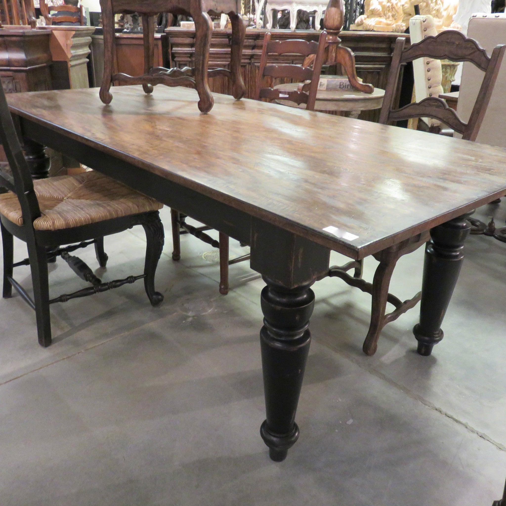 Rustic Farmhouse Dining Table 84 Black Distressed Reclaimed Wood Top Furniture On Main