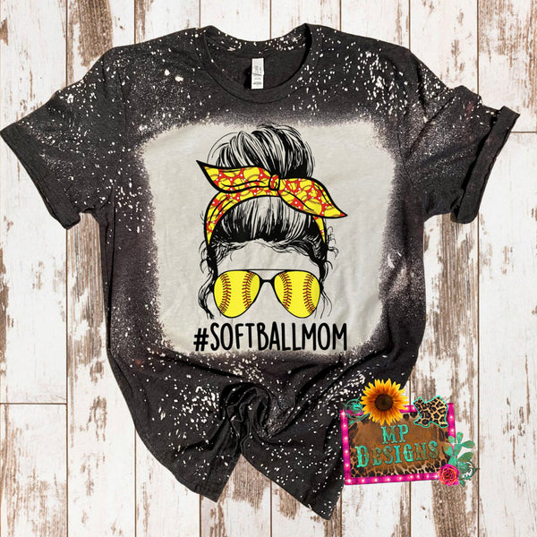 Bleached Baseball Mom Messy Bun Softball Mom Mother's Day Kids T-Shirt