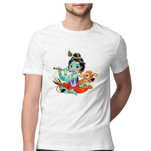 Krishna Gopal With Flute Round Neck T-Shirt (Janmasthami 2019) | Misterfab - Mister Fab