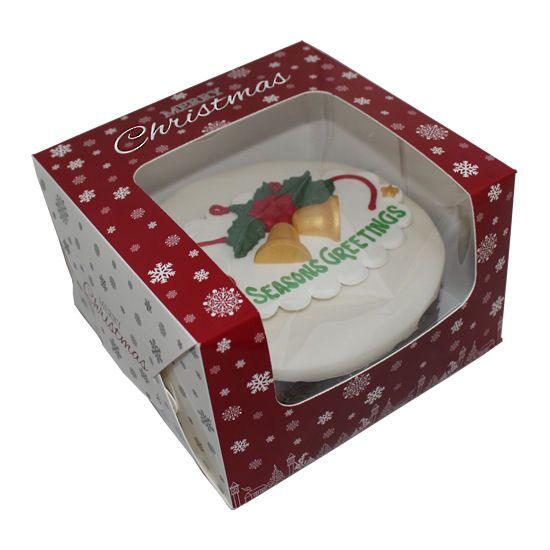 Red Christmas Log Box With Window | Christmas Yule Cake Box