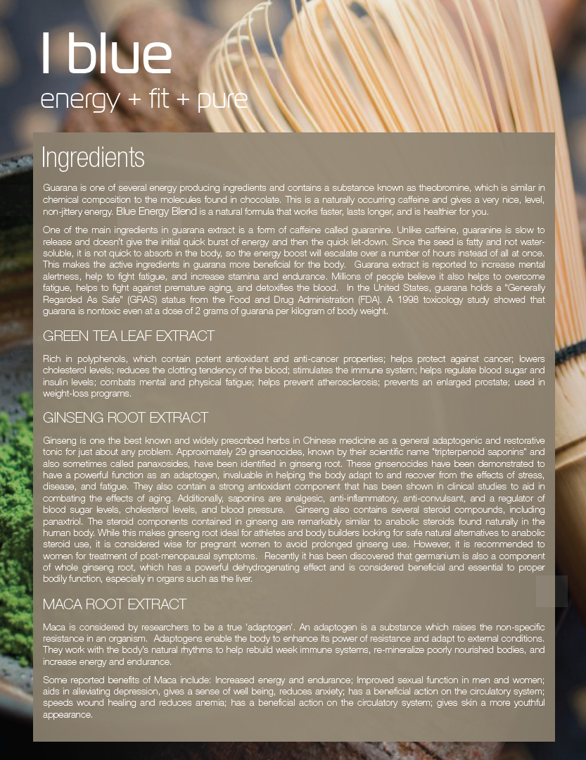 BHIP BLUE Energy Blend Ingredients